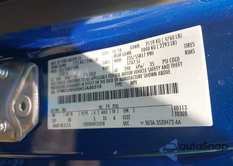 2019 Ford Escape Sel from USA, damaged, VIN 1FMCU9HD8KUA06519